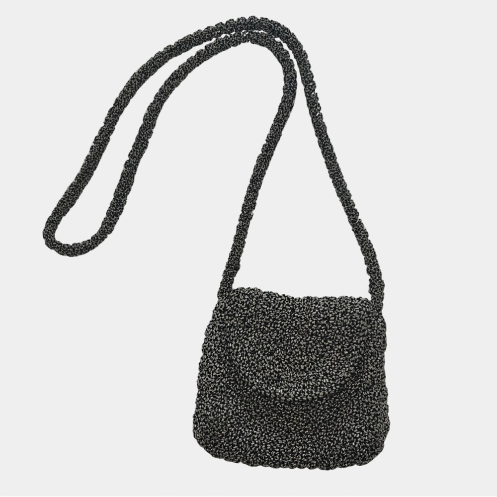 Vintage Carrie Forbes Designer Woven Crochet Mini Cross Body Bag Black and White
